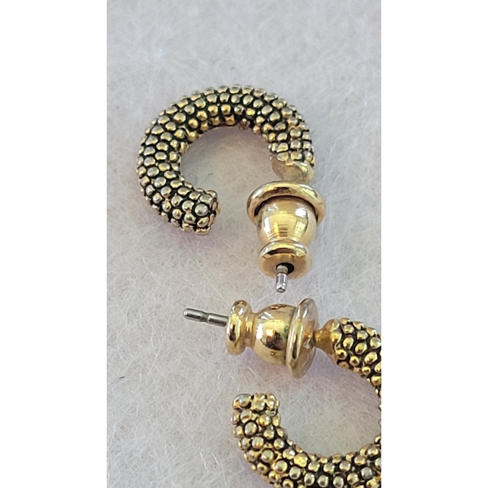 MARVELLA Gold Tone Granulated Textured Open C Hoop Post Earrings 3.21g